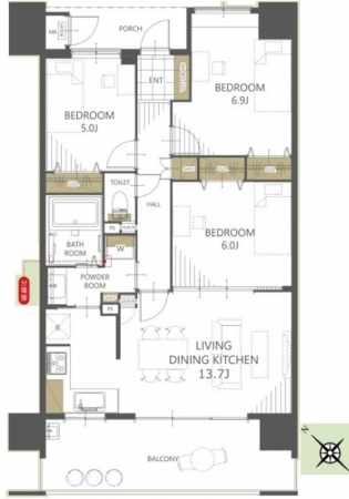 呉市本通、マンションの間取り画像です