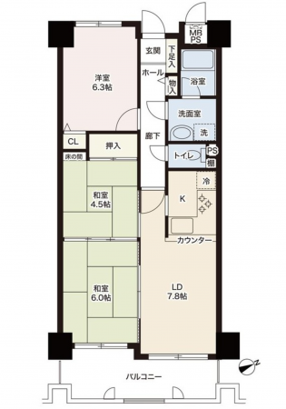 呉市広本町、マンションの間取り画像です