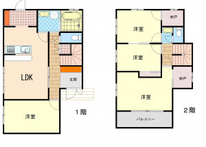 呉市焼山西、中古一戸建ての間取り画像です