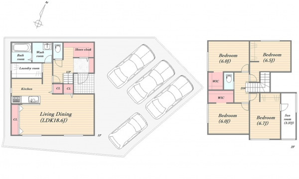 呉市吉浦西城町、新築一戸建ての間取り画像です