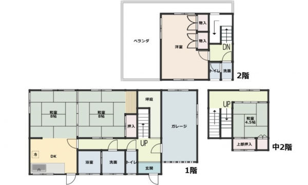 呉市焼山此原町、中古一戸建ての間取り画像です