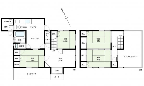 呉市焼山桜ケ丘、中古一戸建ての間取り画像です
