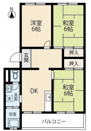 呉市焼山東、マンションの間取り画像です