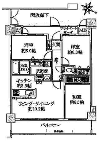 呉市本通、マンションの間取り画像です