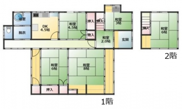 呉市西惣付町、中古一戸建ての間取り画像です