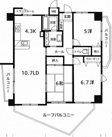 呉市広中町、マンションの間取り画像です