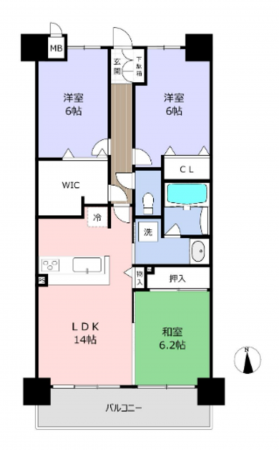 岡山市北区平野、マンションの間取り画像です