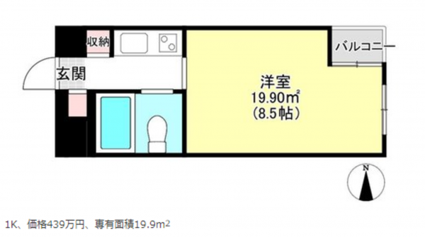 岡山市北区清心町、マンションの間取り画像です