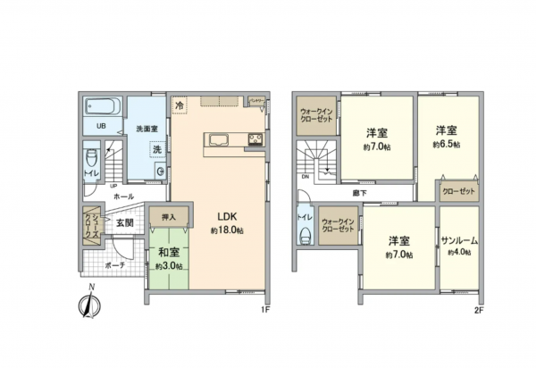 岡山市北区下伊福西町、新築一戸建ての間取り画像です