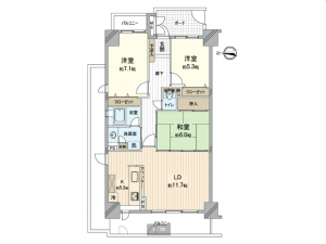 岡山市北区東古松、マンションの間取り画像です