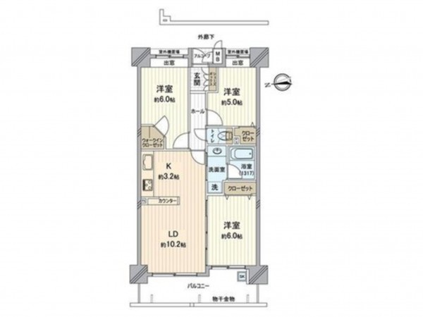 岡山市北区奥田、マンションの間取り画像です