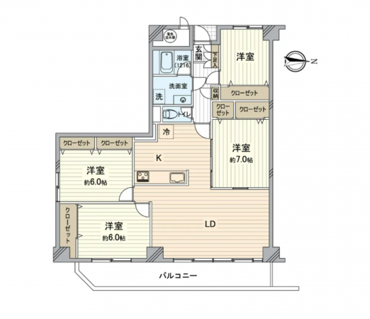 岡山市北区北方、マンションの間取り画像です