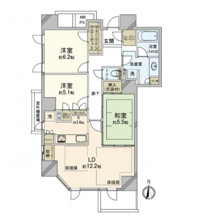 岡山市北区表町、マンションの間取り画像です