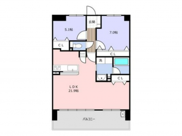 岡山市北区問屋町、マンションの間取り画像です