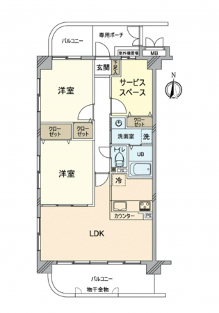 岡山市北区西古松、マンションの間取り画像です