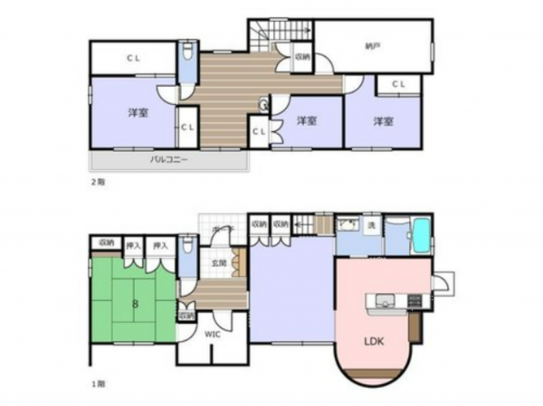 岡山市北区半田町、中古一戸建ての間取り画像です