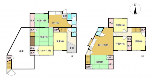 岡山市北区三門西町、中古一戸建ての間取り画像です