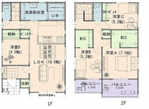 岡山市北区津高、新築一戸建ての間取り画像です