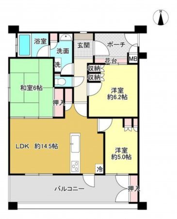 岡山市北区学南町、マンションの間取り画像です