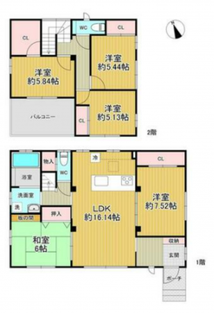 岡山市北区足守、中古一戸建ての間取り画像です