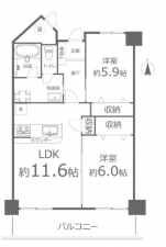 岡山市北区西古松、マンションの間取り画像です