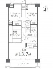 岡山市北区野田、マンションの間取り画像です