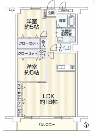 岡山市北区奥田、マンションの間取り画像です