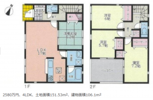 岡山市北区一宮、新築一戸建ての間取り画像です