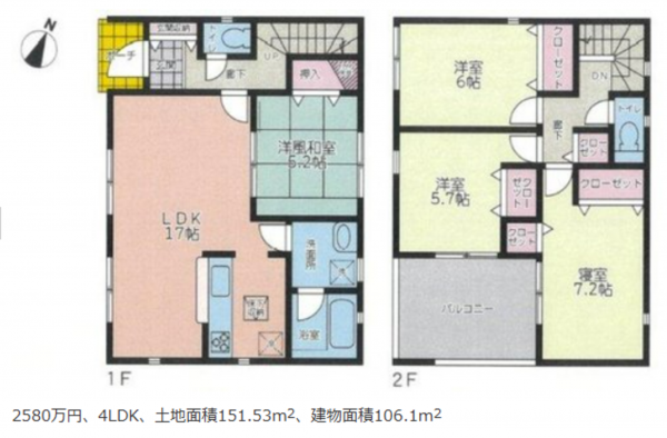 岡山市北区一宮、新築一戸建ての間取り画像です