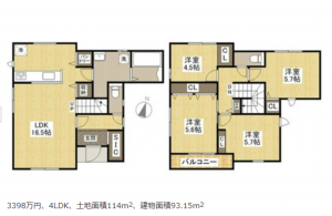 岡山市北区西崎本町、新築一戸建ての間取り画像です