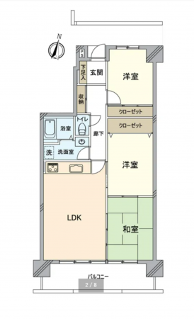 岡山市北区矢坂東町、マンションの間取り画像です