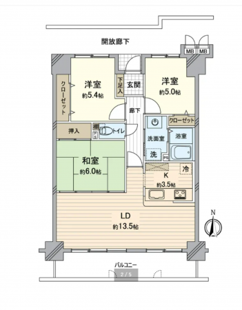 岡山市北区東島田町、マンションの間取り画像です