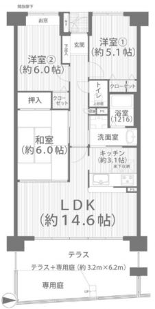 岡山市北区野田、マンションの間取り画像です