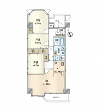 岡山市北区東古松、マンションの間取り画像です
