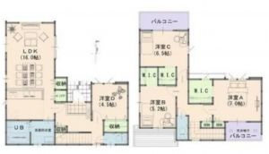 岡山市北区庭瀬、新築一戸建ての間取り画像です