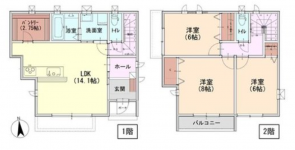 岡山市北区庭瀬、新築一戸建ての間取り画像です