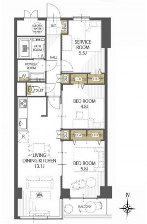 岡山市北区柳町、マンションの間取り画像です