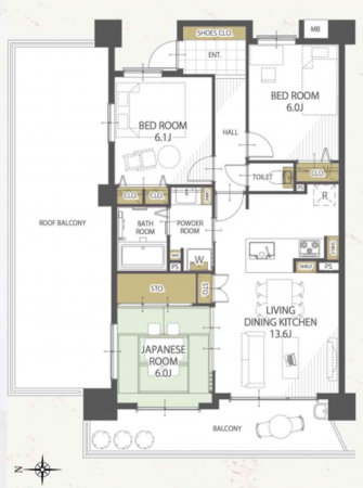 岡山市北区上中野、マンションの間取り画像です