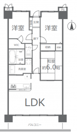 岡山市北区野田、マンションの間取り画像です