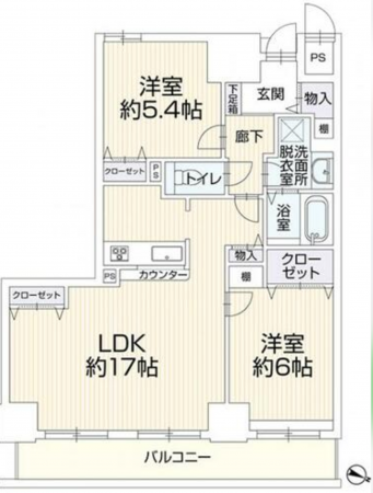 岡山市北区国体町、マンションの間取り画像です