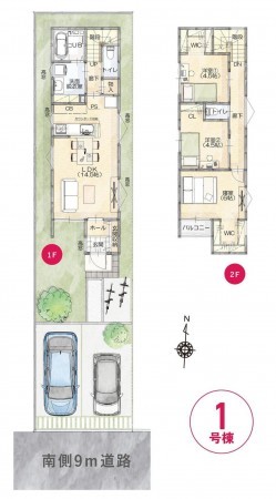 岡山市北区平田、新築一戸建ての間取り画像です