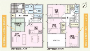 岡山市北区撫川、新築一戸建ての間取り画像です
