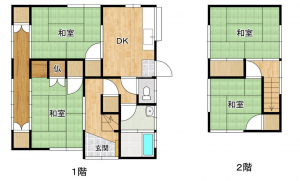 岡山市北区惣爪、中古一戸建ての間取り画像です