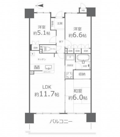 岡山市北区新屋敷町、マンションの間取り画像です