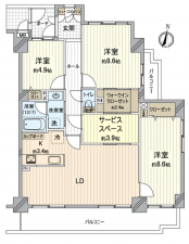 岡山市北区平田、マンションの間取り画像です