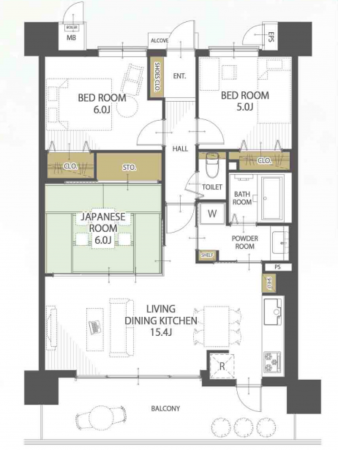 岡山市北区東古松、マンションの間取り画像です
