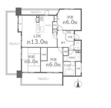 岡山市北区表町、マンションの間取り画像です