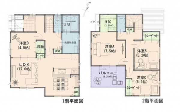 岡山市北区撫川、新築一戸建ての間取り画像です