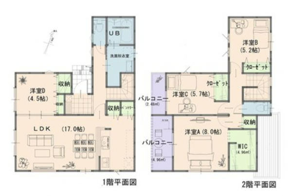 岡山市北区撫川、新築一戸建ての間取り画像です