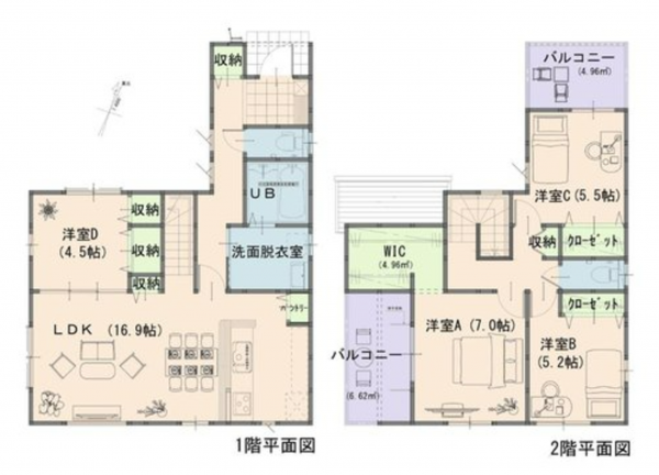 岡山市北区撫川、新築一戸建ての間取り画像です